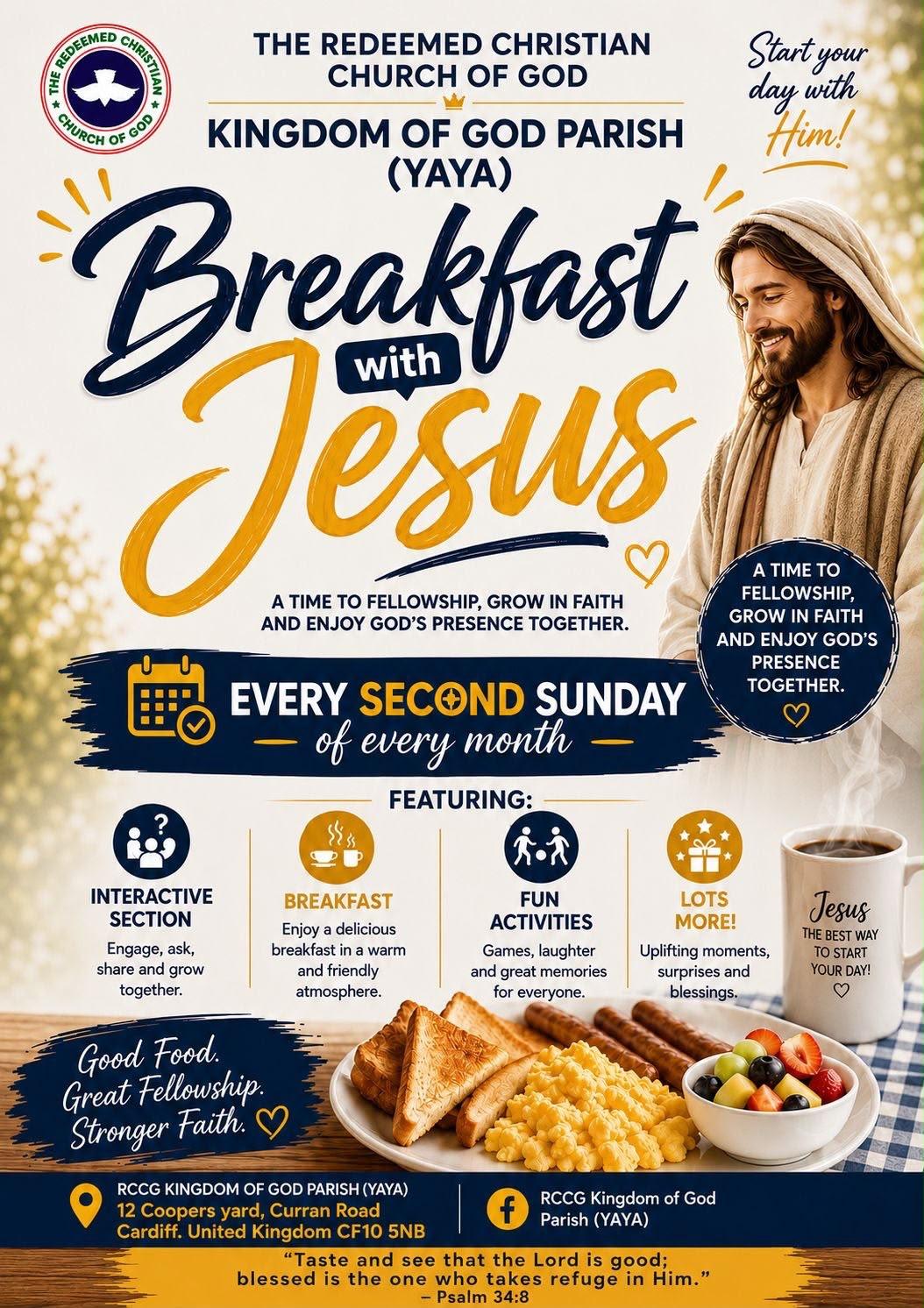 Breakfast with Jesus flyer — every second Sunday of the month